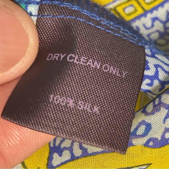 Hale Bob 100% Silk, Oversized Blue & Yellow Patterned Blouse, On/Off Shoulder S - Picture 10 of 11